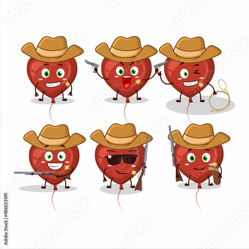 Cool cowboy red love balloon cartoon character with a cute hat
