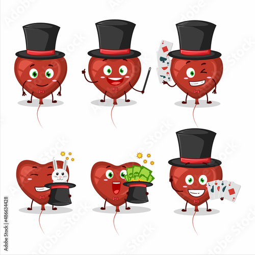 A red love balloon Magician cartoon character perform on a stage
