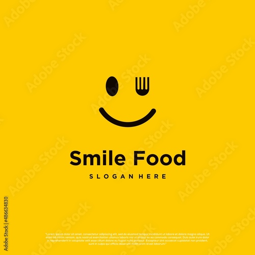 smile food logo design on isolated background, happy food logo design concept modern
