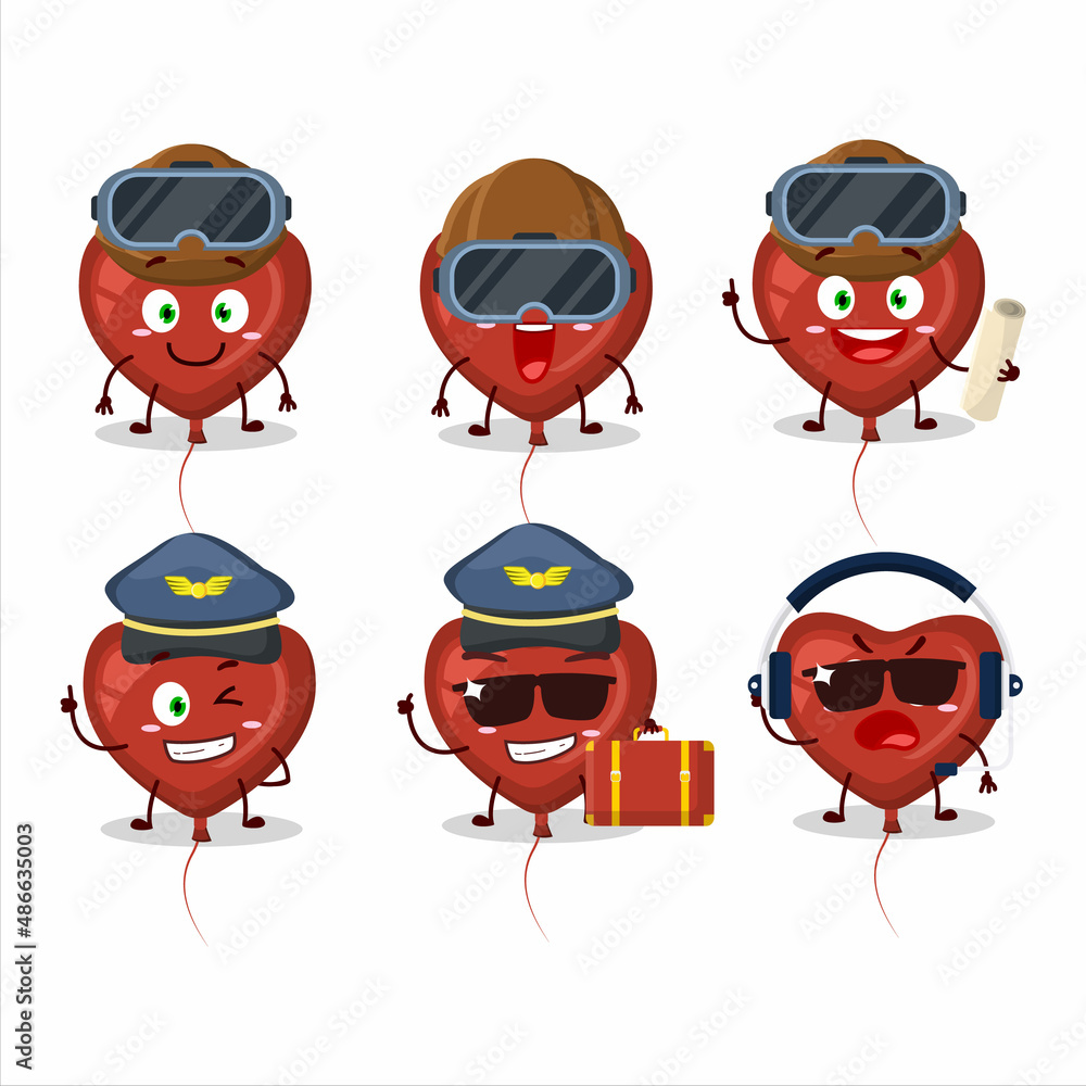 Pilot cartoon mascot red love balloon with glasses