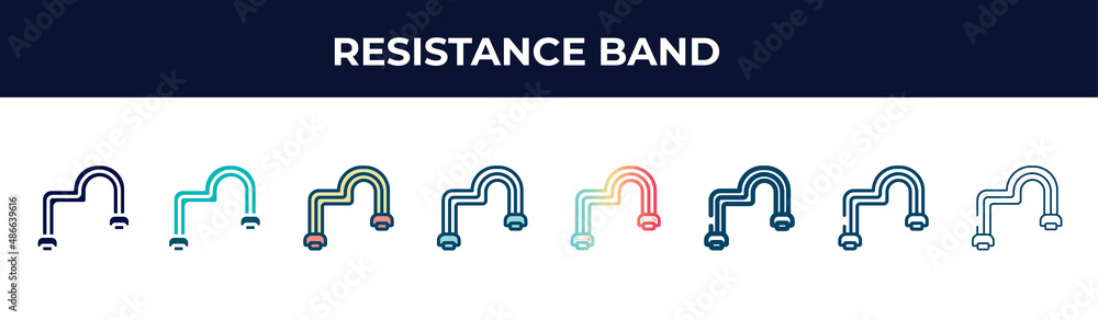 resistance band vector icon in 8 different modern styles. black, two ...