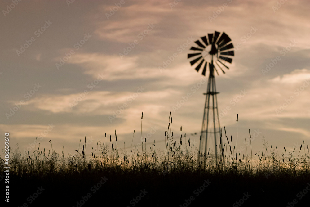 Windmill Landscape in field at rural farm Windmill Landscape in field at rural farm