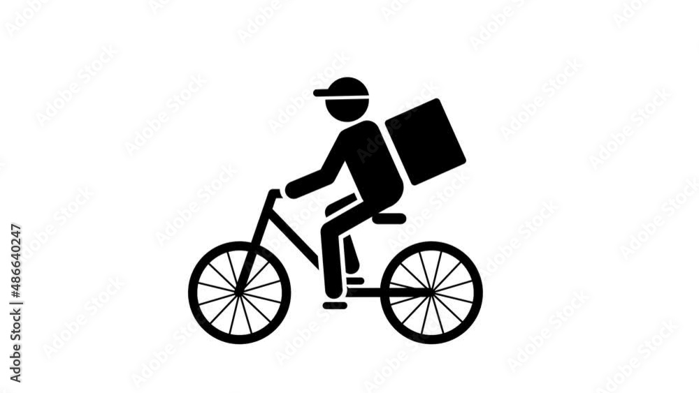 自転車で宅配をするピクトグラム。Delivery pictogram man rides a bike. Looped animation with a luma matte. 自転車で宅配をするピクトグラム。Delivery pictogram man rides a bike. Looped animation with a luma matte.