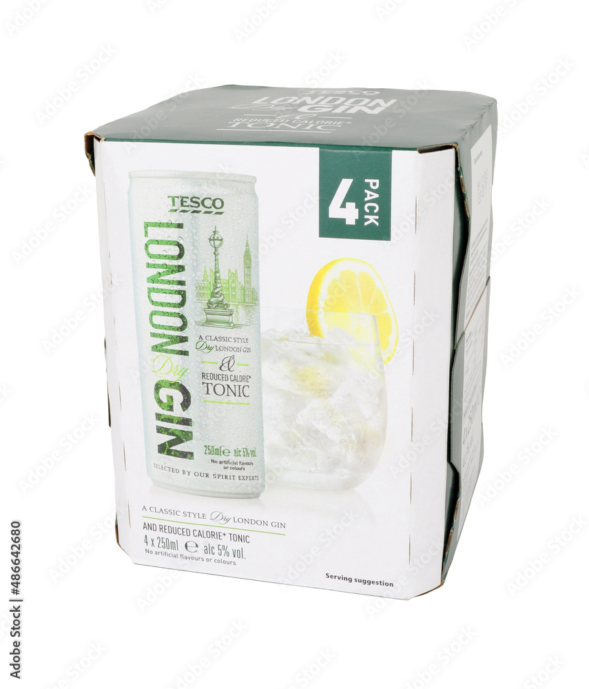 Tesco supermarket London gin and tonic pack a blend of carbonated low
