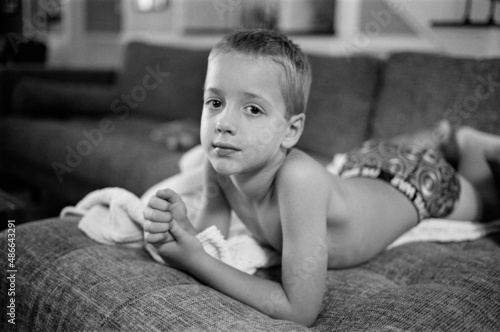 Black and white portrait of a boy  photo