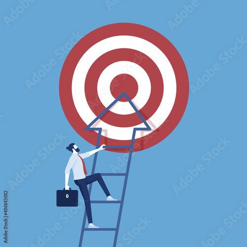Businessman climbing the stair to target illustration, success, challenge, career and leadership concept