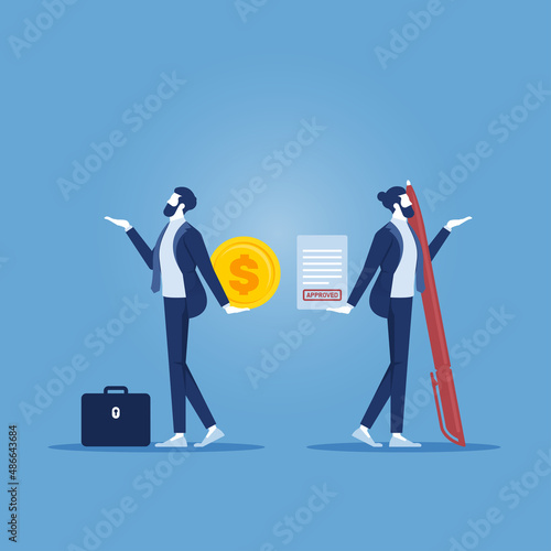 Businessman give money for contract agreement, metaphor of corruption, business corruption and cheat vector concept
