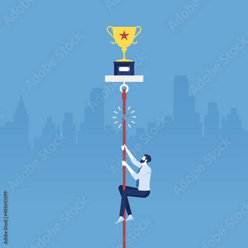 Businessman climbing up the broken rope representing risk in business, business risk vector concept