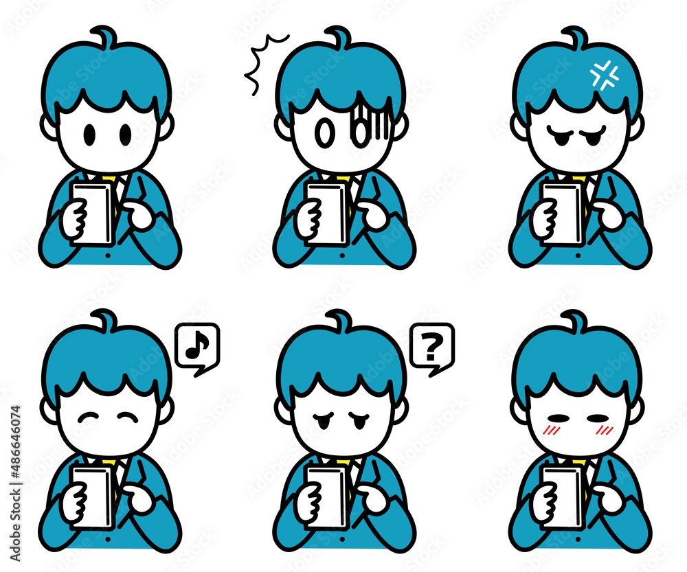 男性 会社員 スマホ スーツ 上半身 イラストセット 男性 会社員 スマホ スーツ 上半身 イラストセット