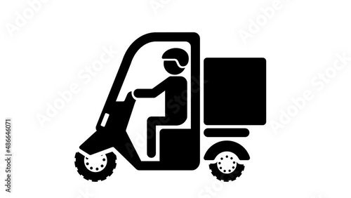 三輪バイクを運転するピクトグラム。Pictogram man drives a trike. Looped animation with a luma matte. photo