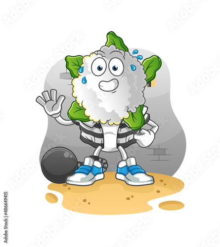 cauliflower head cartoon criminal in jail. cartoon character