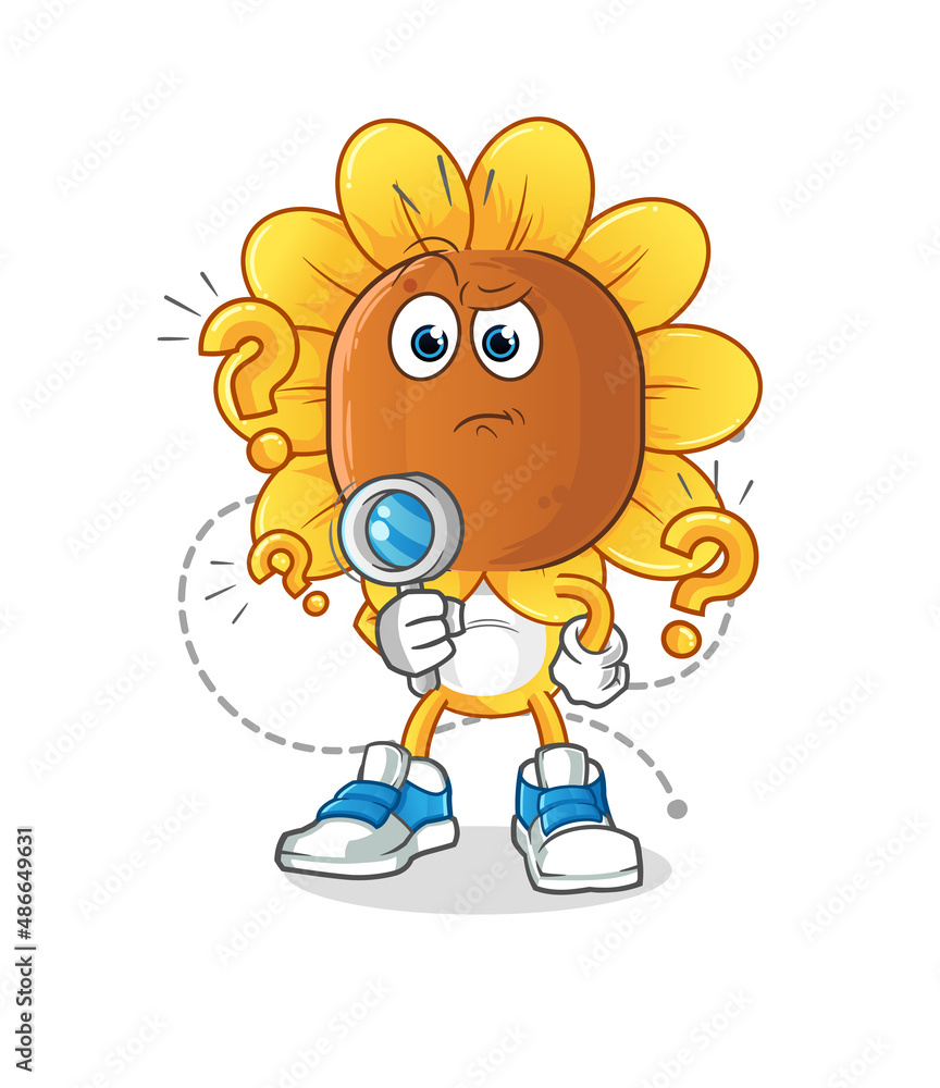 sunflower head cartoon searching illustration. character vector
