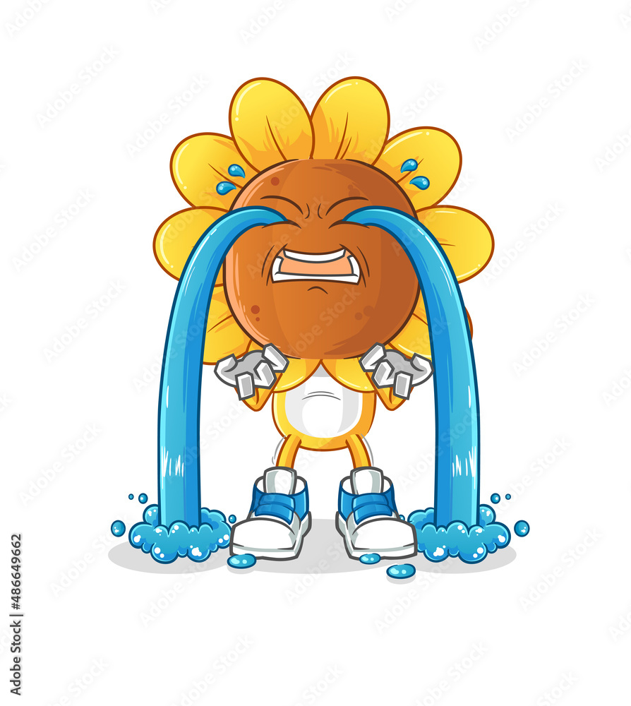 sunflower head cartoon crying illustration. character vector