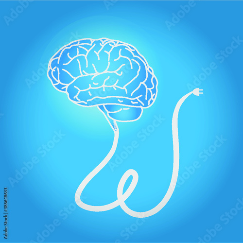 brain charging active think vector on blue background.