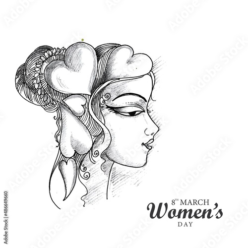 Hand draw International womens day sketch card design