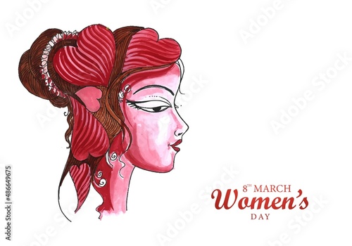 Beautiful happy womens day card with face design