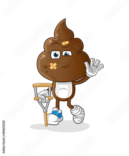 human shit head cartoon sick with limping stick. cartoon vector
