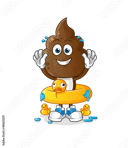 human shit head cartoon with duck buoy. cartoon mascot vector