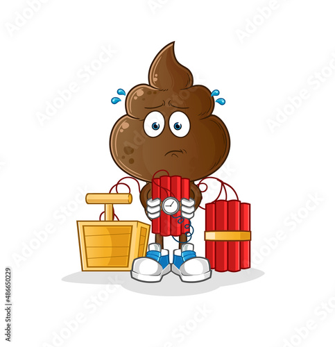 human shit head cartoon holding dynamite character. cartoon vector