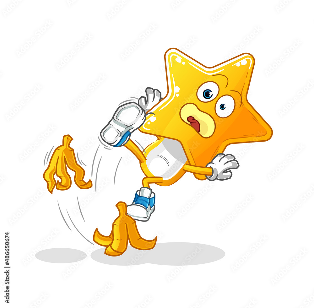 Fototapeta premium star head cartoon slipped on banana. cartoon mascot vector