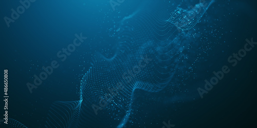 Abstract background with wave of flowing particles. smooth curve shape lines, particle array flow light background. 3d shape glowing dots blended mesh, technology relaxing wallpaper. 