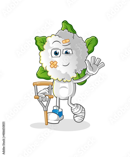 cauliflower head cartoon sick with limping stick. cartoon vector