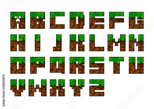 alphabet in game pixel style letters for your design game letters concept earth and grass background concept vector illustration stock vector adobe stock