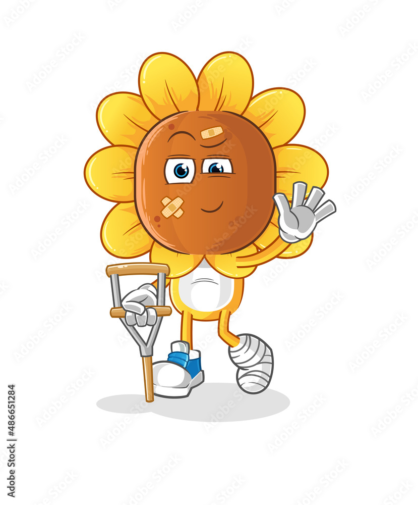 sunflower head cartoon sick with limping stick. cartoon vector sunflower head cartoon sick with limping stick. cartoon vector