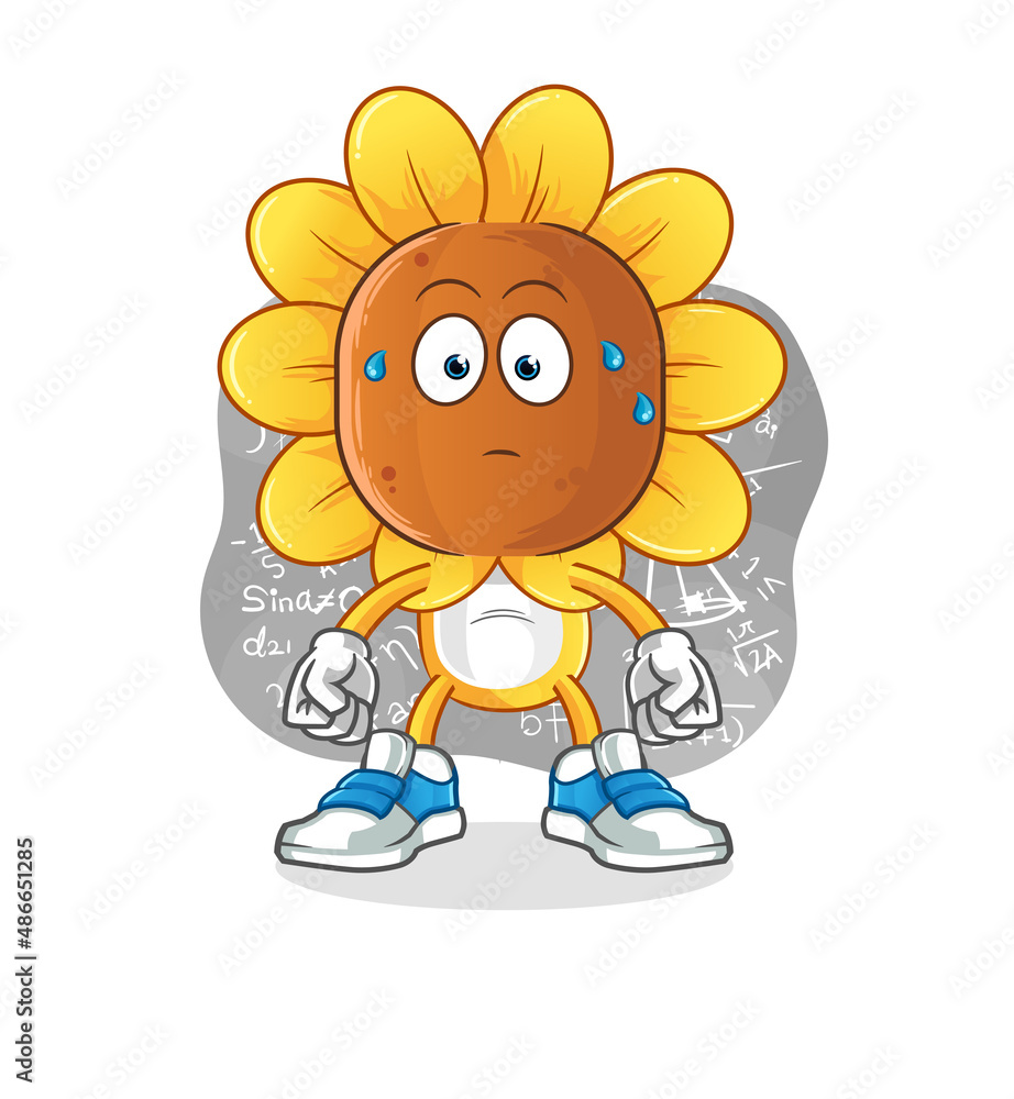 sunflower head cartoon thinking hard vector. cartoon character sunflower head cartoon thinking hard vector. cartoon character