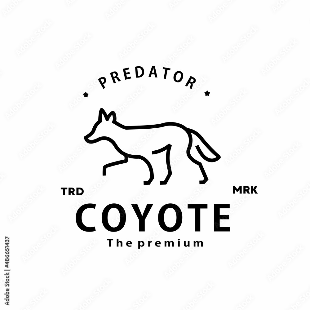 vintage retro hipster coyote logo vector outline monoline art icon