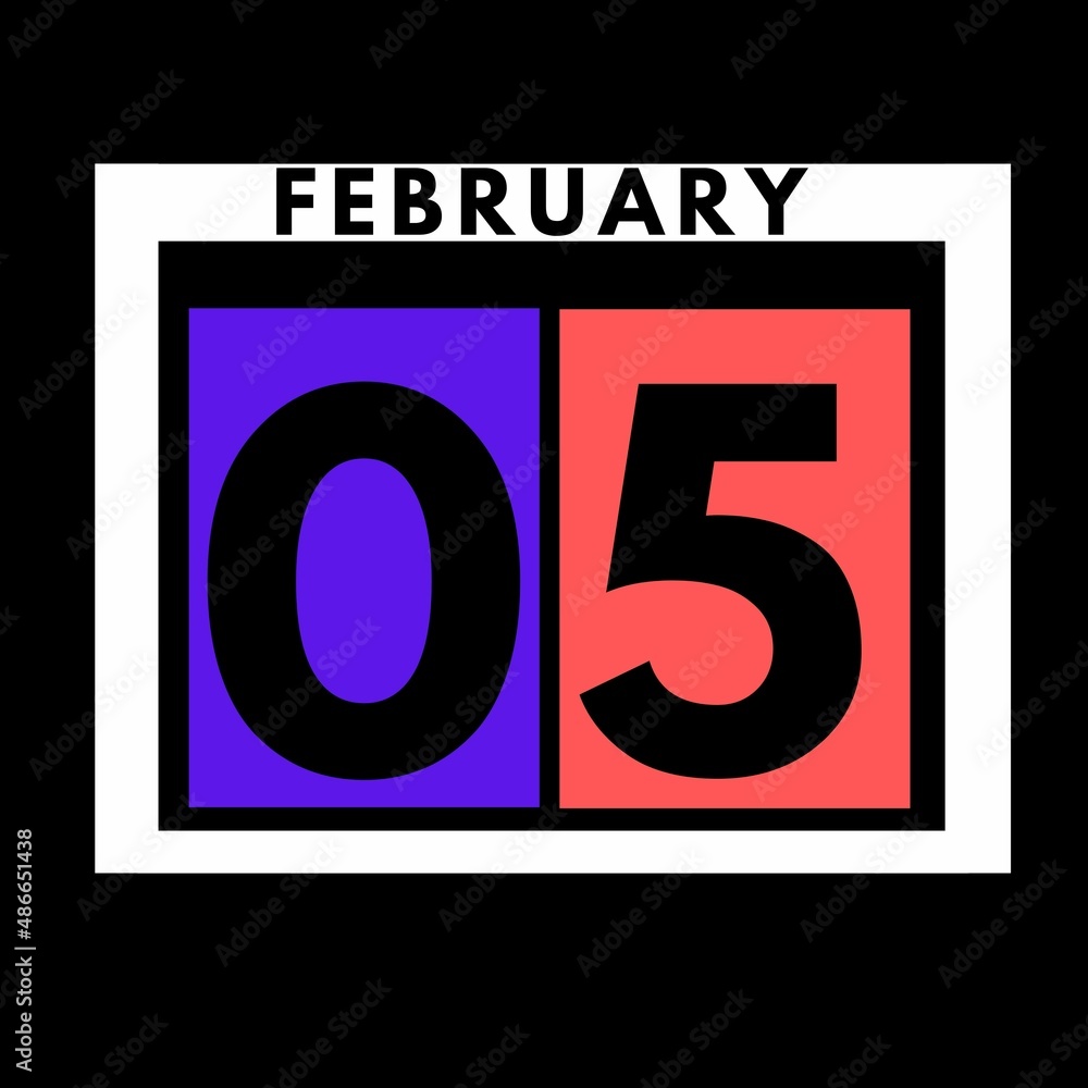 February 5 . colored flat daily calendar icon .date ,day, month .calendar for the month of February February 5 . colored flat daily calendar icon .date ,day, month .calendar for the month of February