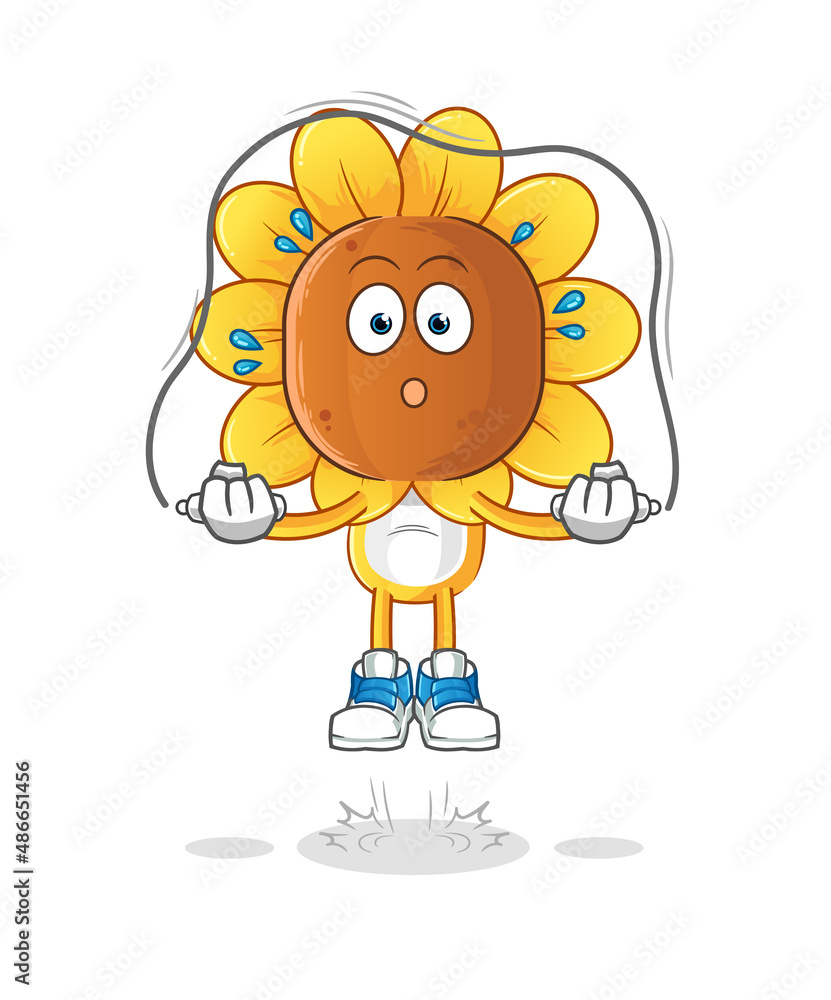 sunflower head cartoon jump rope exercise. character vector sunflower head cartoon jump rope exercise. character vector