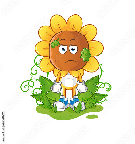 sunflower head cartoon waiting too long mascot. cartoon vector