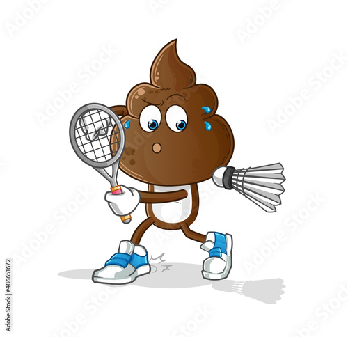 human shit head cartoon playing badminton illustration. character vector