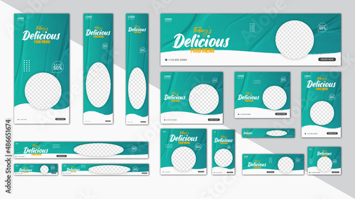  Vertical, horizontal and square template. set of creative web banners of standard size with a place for photos