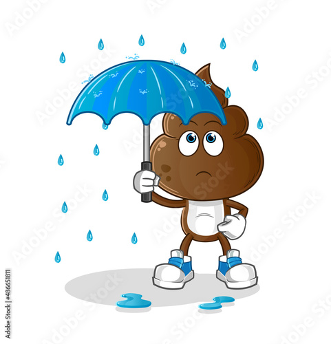 human shit head cartoon holding an umbrella illustration. character vector
