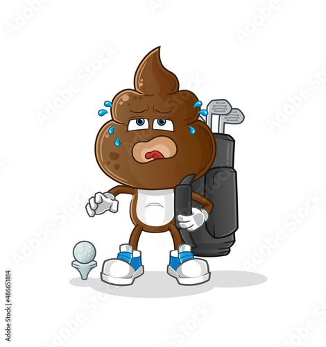 human shit head cartoon with golf equipment. cartoon mascot vector