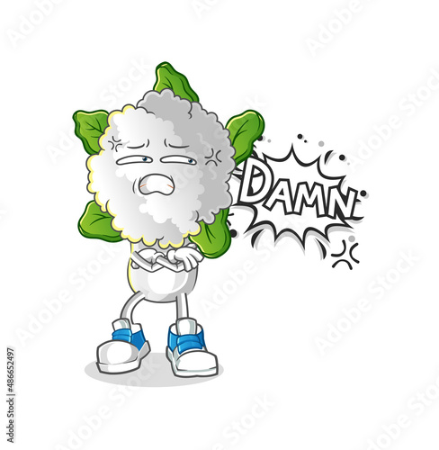 cauliflower head cartoon very pissed off illustration. character vector