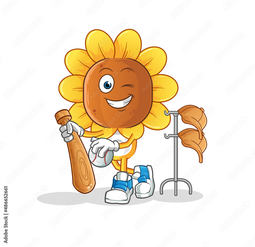sunflower head cartoon playing baseball mascot. cartoon vector sunflower head cartoon playing baseball mascot. cartoon vector