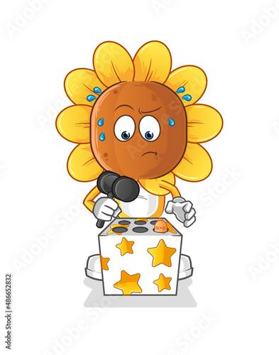 sunflower head cartoon play whack a mole mascot. cartoon vector