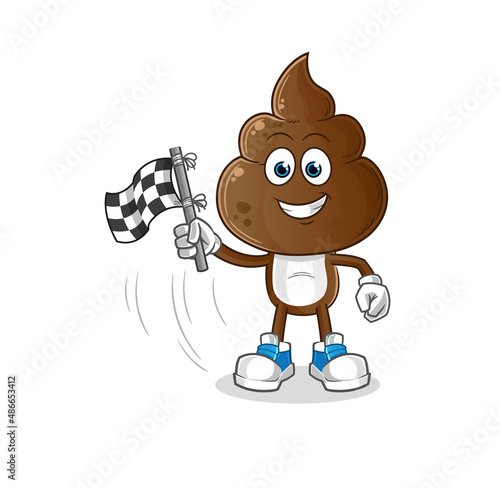 human shit head cartoon hold finish flag. cartoon mascot vector