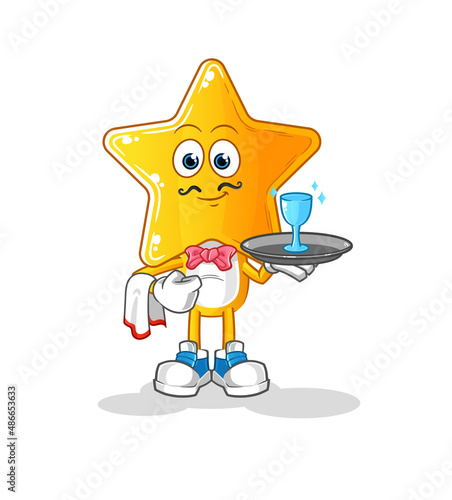 star head cartoon waiter. cartoon mascot vector