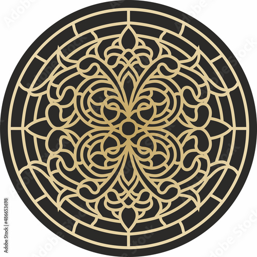 Vector round classic black and gold european ornament. pattern in a circle of ancient Greece and the Roman Empire.
