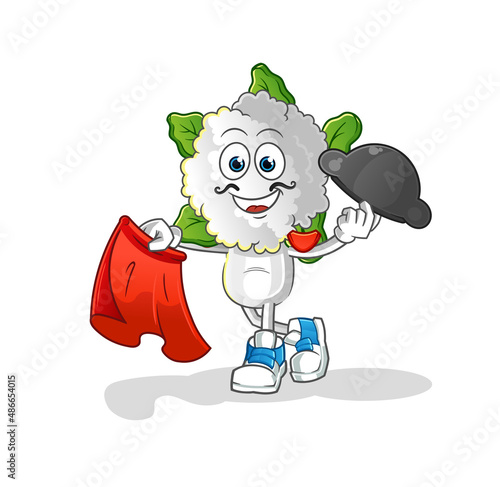cauliflower head cartoon matador with red cloth illustration. character vector