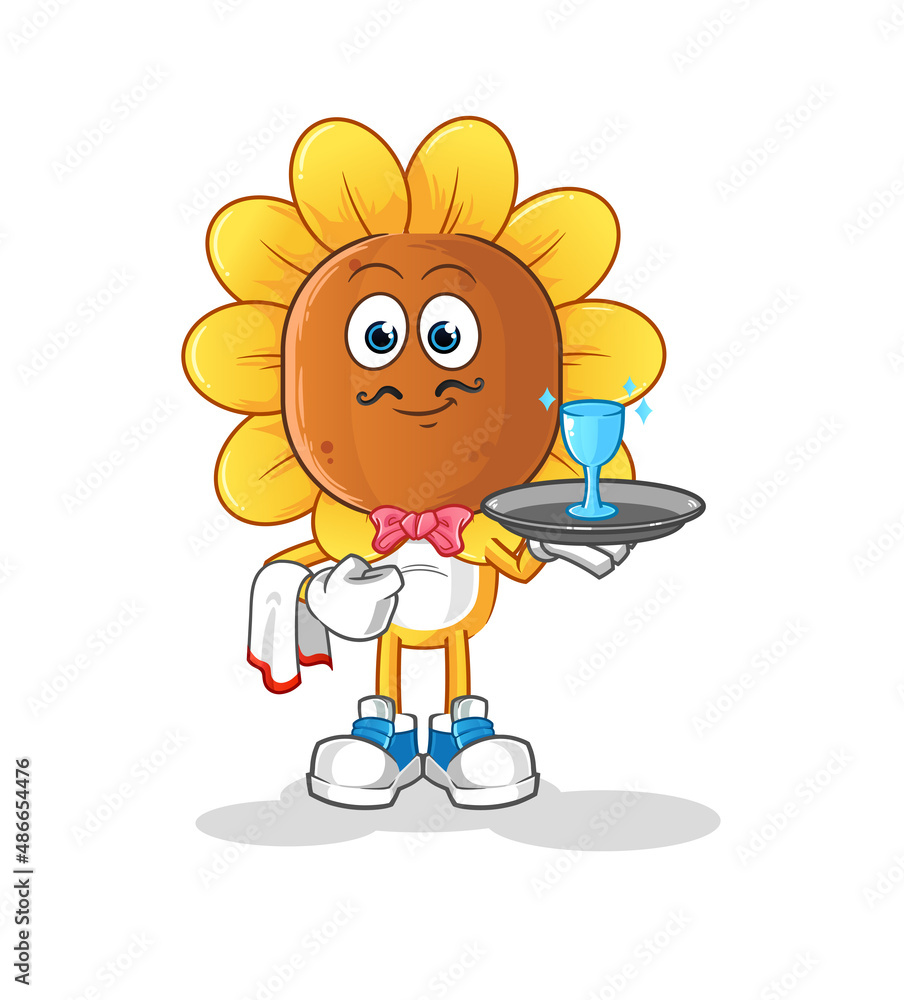 sunflower head cartoon waiter. cartoon mascot vector sunflower head cartoon waiter. cartoon mascot vector