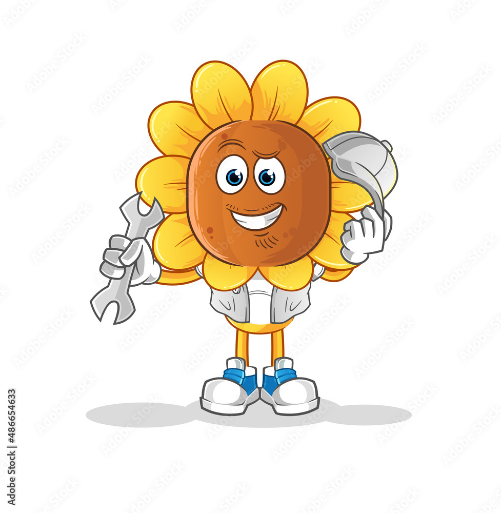 sunflower head cartoon mechanic cartoon. cartoon mascot vector sunflower head cartoon mechanic cartoon. cartoon mascot vector