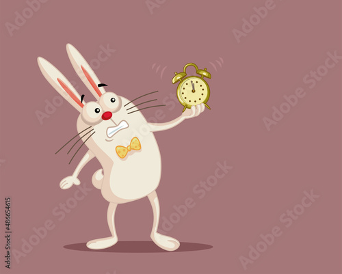 Stressed Bunny Holding an Alarm Clock Vector Cartoon Illustration