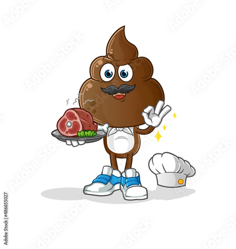 human shit head cartoon chef with meat mascot. cartoon vector