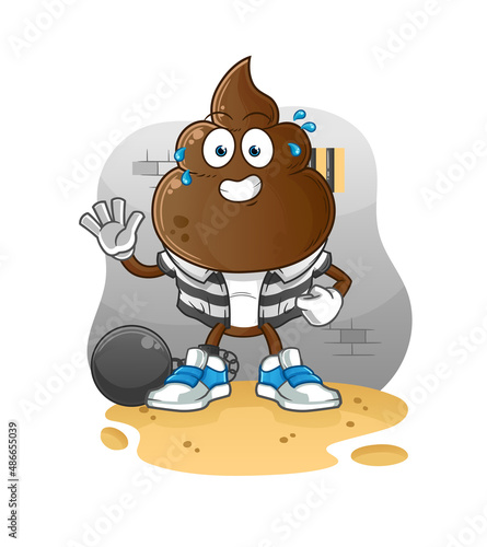 human shit head cartoon criminal in jail. cartoon character