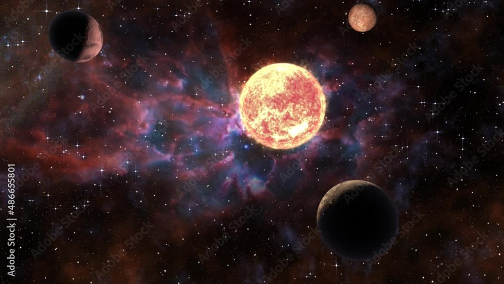 Space journey slowly flying through universe among planets galaxies stars and nebulae Space journey slowly flying through universe among planets galaxies stars and nebulae